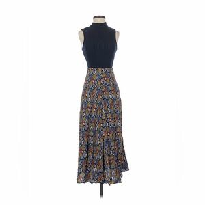 Chic Blue & Multicolor Patterned Midi Dress